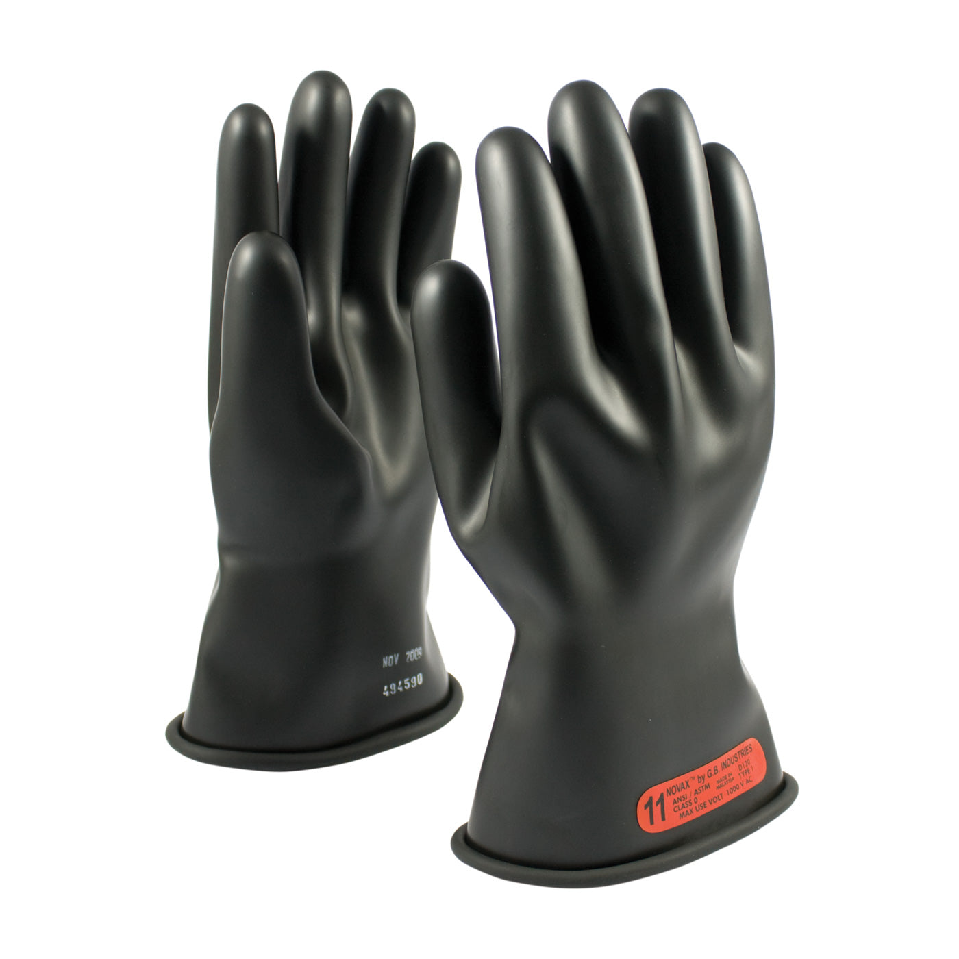PIP NOVAX® Class 0 Black Rubber Insulating Glove with Straight Cuff - 11", Size 10.5 150-0-11/10.5