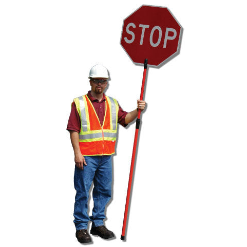 Bone Safety Stop/Slow 24" Paddle w/ 84" Hand Held Pole Hi-Intensity STOP-AL-2484HI