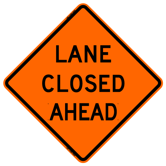 Non-Reflective Vinyl 48"x48" "Lane Closed Ahead" Orange Roll-up Sign NV4848LCAOC