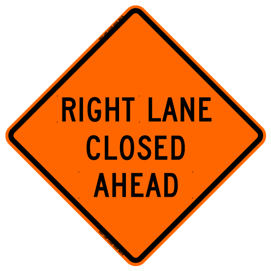 48"x48" Standard Mesh "Right Lane Closed Ahead" Orange Roll-up Sign W/ Overlay Compatibility SM4848RLCA2OC-OL
