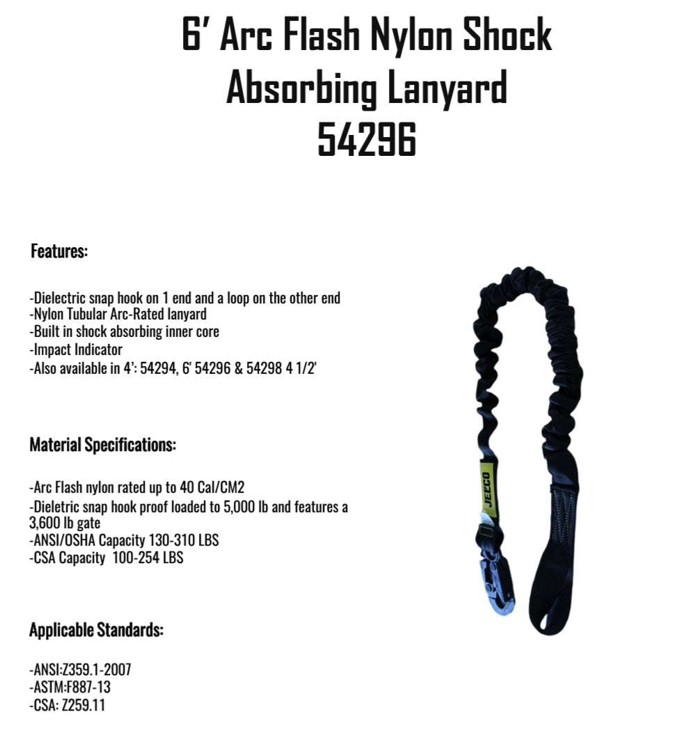 JELCO 6' Arc Flash Lanyard with Dielectric Snap + Loop 54296