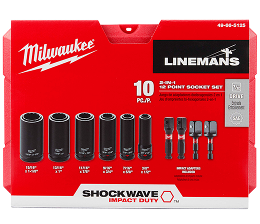 Milwaukee SHOCKWAVE™ Lineman's 10PC 2-n-1 12PT Socket Set 49-66-5125