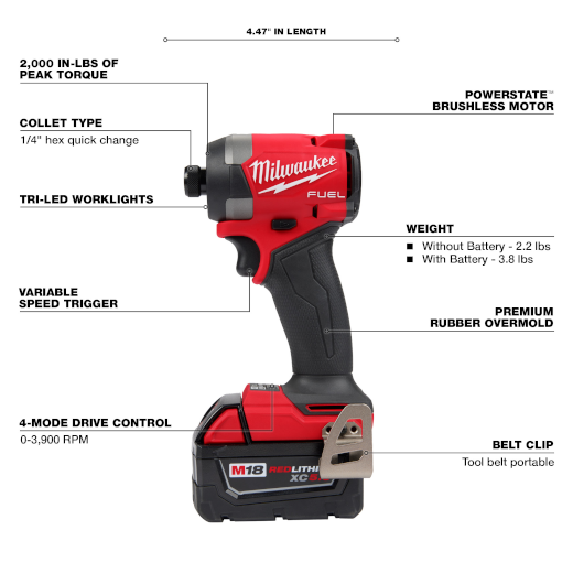 Milwaukee M18 FUEL™ 1/4" Hex Impact Driver Kit 2953-22