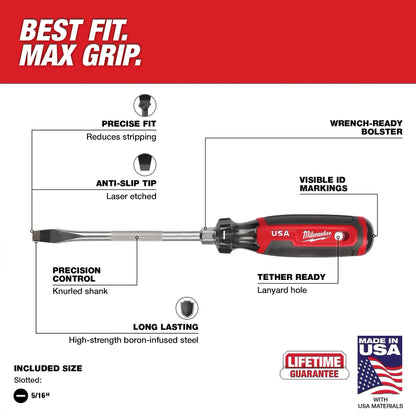 Milwaukee Slotted Screwdriver 3/8in x 8in Cushion Grip Heavy Duty MT209