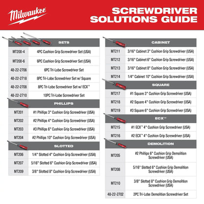 Milwaukee Slotted Screwdriver 3/8in x 8in Cushion Grip Heavy Duty MT209