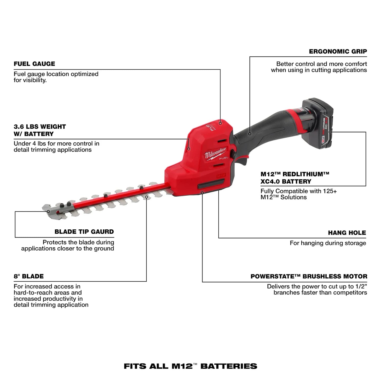 Milwaukee 2533-21 M12 FUEL 8-Inch Hedge Trimmer Kit