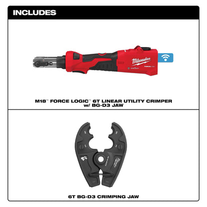 Milwaukee M18 FORCE LOGIC 6 Ton Linear Utility Crimper with BG-D3 Jaw ONE KEY 2978-20BG