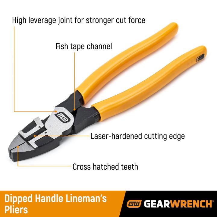 GEARWRENCH 82181-06 9-1/2" PITBULL Dipped Handle Lineman Pliers