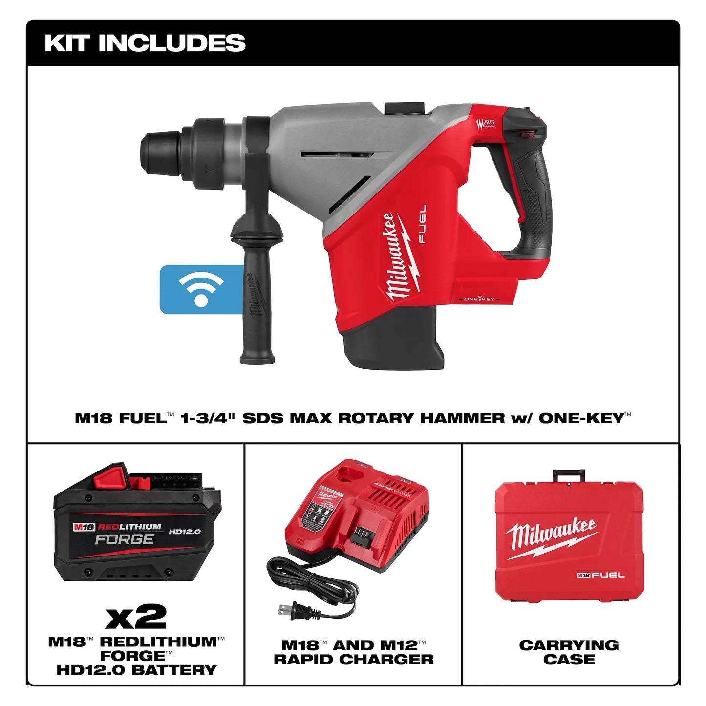 Milwaukee M18 FUEL 1-3/4in SDS Max Rotary Hammer Kit ONE-KEY Cordless Heavy Duty Drill 2918-22HD