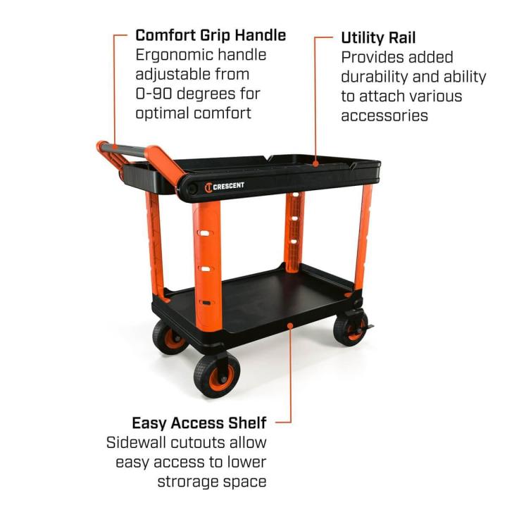 Crescent IUC2S8CBM RAILWORKS 2-Shelf Industrial Utility Cart with 8" Casters
