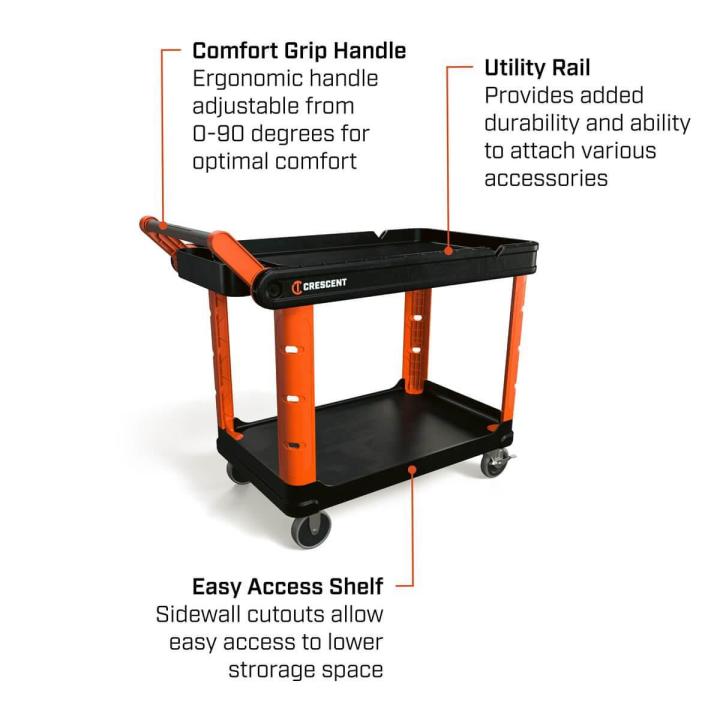 Crescent IUC2SCBM RAILWORKS 2-Shelf Industrial Utility Cart with 5" Hard Casters
