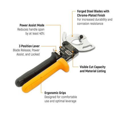 GEARWRENCH GWCRC10CUAL1 10" Compact Ratcheting Cable Cutter for Copper & Aluminum