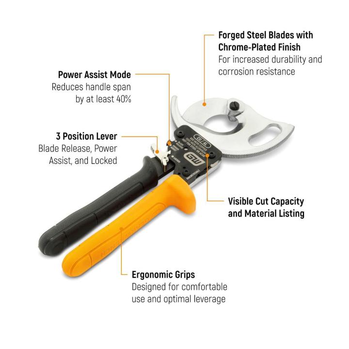 GEARWRENCH GWCRC11CUAL2 10-1/2" Compact Ratcheting Cable Cutter for Copper & Aluminum