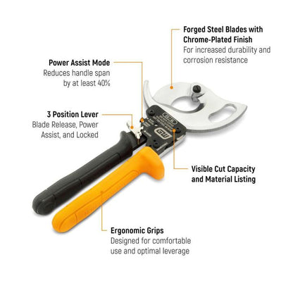 GEARWRENCH GWCRC11CUAL2 10-1/2" Compact Ratcheting Cable Cutter for Copper & Aluminum