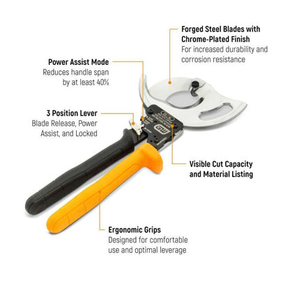 GEARWRENCH GWCRC11CUAL3 12" Compact Ratcheting Cable Cutter for Copper & Aluminum