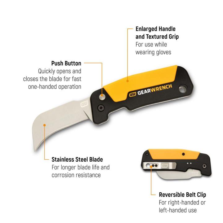 GEARWRENCH GWKHBFDS Lineman Folding Hawkbill Knife 2-3/4" Blade