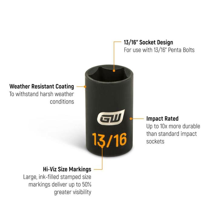 GEARWRENCH GWLS1316P 1/2" Drive 13/16" Lineman Penta Deep Impact Socket
