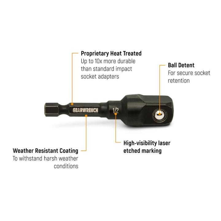 GEARWRENCH GWLSAD14P 1/4" Hex to 1/2" Square Lineman Impact Adapter
