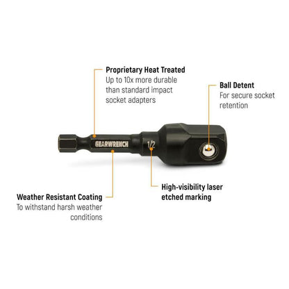 GEARWRENCH GWLSAD14P 1/4" Hex to 1/2" Square Lineman Impact Adapter