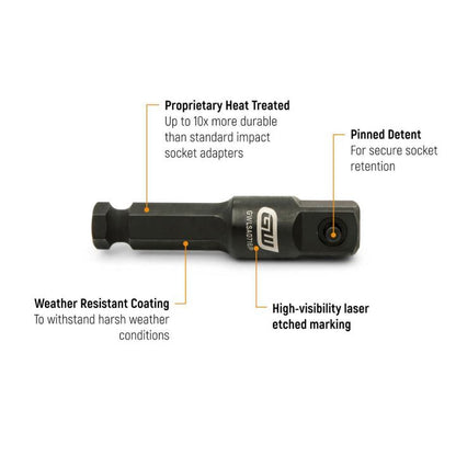 GEARWRENCH GWLSAD716P 7/16" Hex to 1/2" Square Lineman Impact Adapter