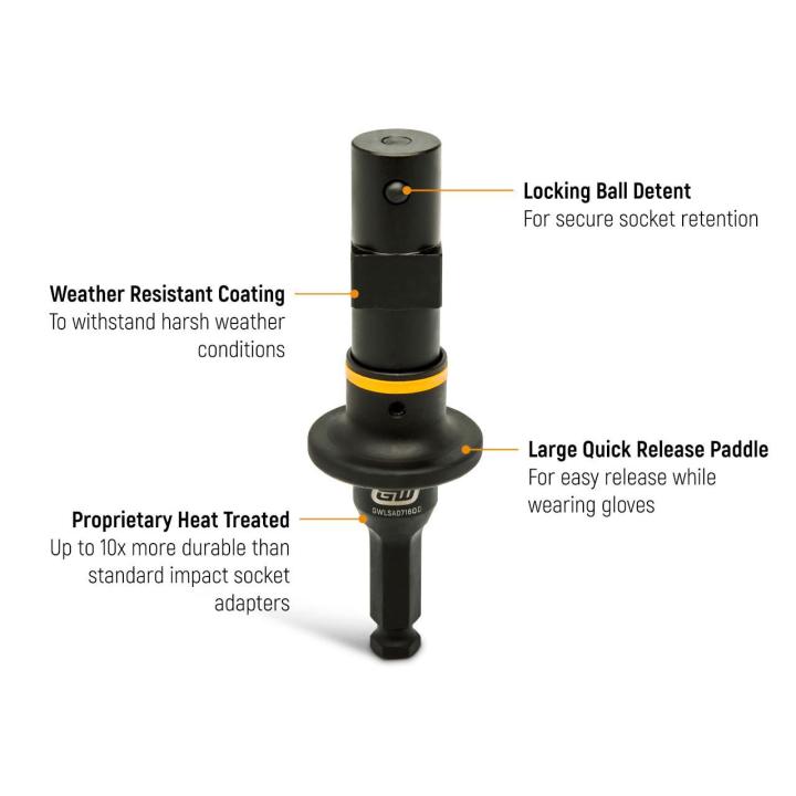 GEARWRENCH GWLSAD716QD 7/16" Hex to 3/4" Square Lineman Locking Quick Disconnect Impact Adapter