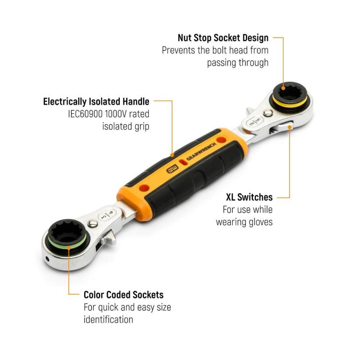 GEARWRENCH GWULRW41 4-in-1 Isolated Lineman Ratcheting Box Wrench