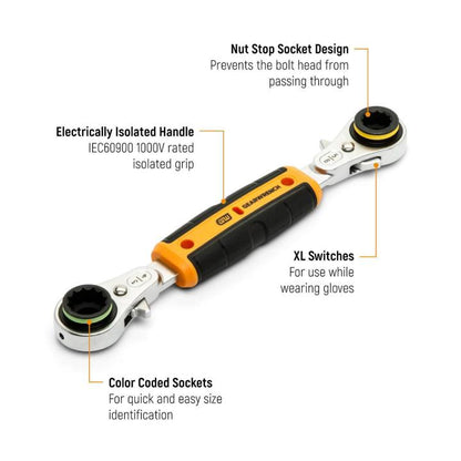 GEARWRENCH GWULRW41 4-in-1 Isolated Lineman Ratcheting Box Wrench