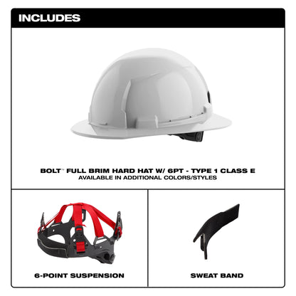 Milwaukee 48-73-1121 BOLT White Full Brim Hard Hat, Type 1 Class E