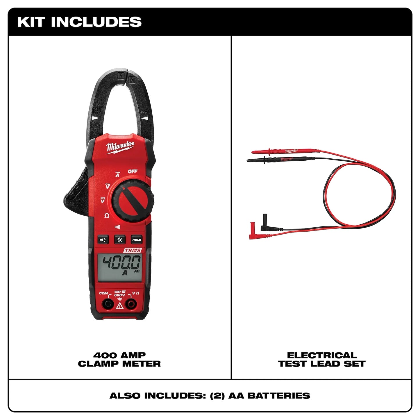 Milwaukee 400 Amp Clamp Meter True RMS CAT III 600V Digital Electrical Tester 2235-20