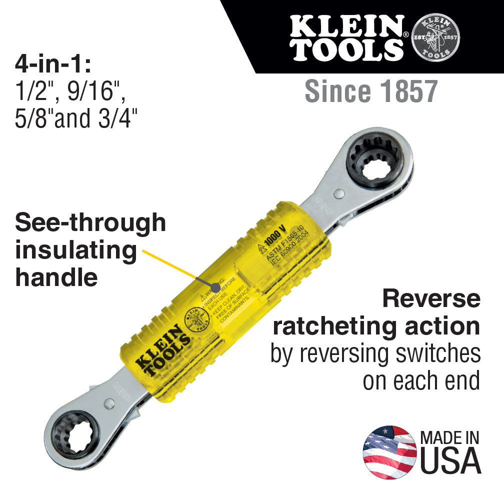 Klein Lineman's Insulating 4-in-1 Box Wrench KT223X4INS